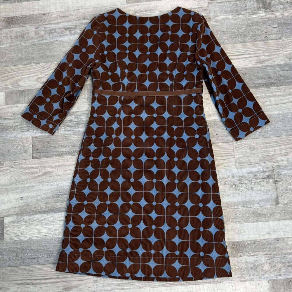 Boden Brown Blue Floral Corduroy Empire Waist Dress 3/4 Sleeve P27 - Picture 5 of 5